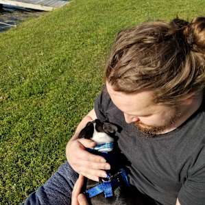 Our new pup was exhausted after having a great time romping around in the grass. 😊