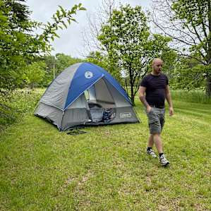 Our campsite, with my husband Simon.