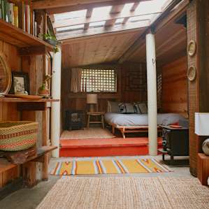 In love with the interiors of this cabin. The skylight brings in a lot of natural light to the space.