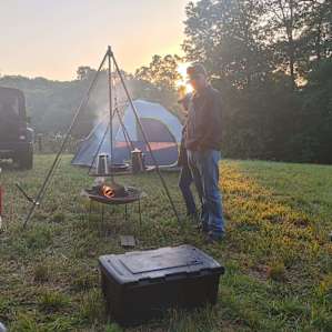 Breakfast over an open flame.