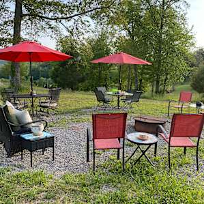 The fire ring and tables