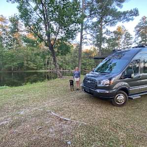 By the small pond.