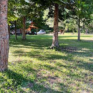 Looking from fire pit towards cabin