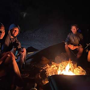 Great stone fire pit where we roasted weenies & s’mores