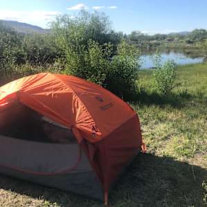 Nice level area for a tent near the pond.