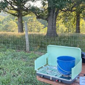 Was a little too warm to cook inside but the provided picnic table worked perfectly for outdoor cooking right by the camper.