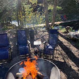 Nothing like the crackle of the fire accompanied by the sounds of the rushing stream.