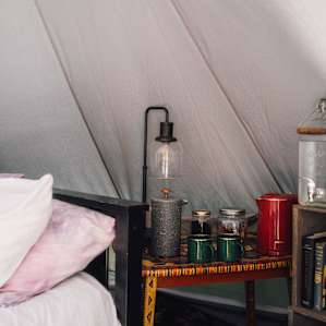 Fresh water, coffee, tea, kettle, french press, and two mugs provided. Also, a nice selection of books and ELECTRICITY!