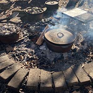 Our campoven cooking in the fire pit