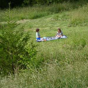Playing a game by the pond