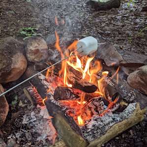 We managed to get a fire going our last day in-between the bouts of rain, and of course had some marshmallows.