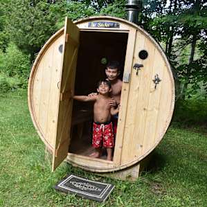 Our boys loved the barrel sauna. (As did we - it really did serve as a shower replacement!)