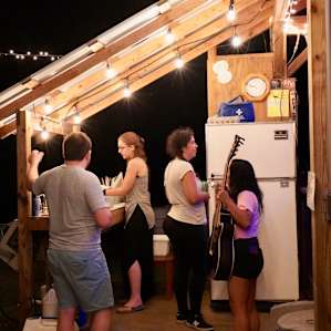Outdoor 3-seasons kitchen with fridge