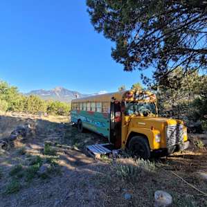 Bus with mountain view in the background