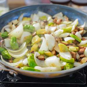 The host provided a nice nonstick pan for us to use on our personal cooktop.