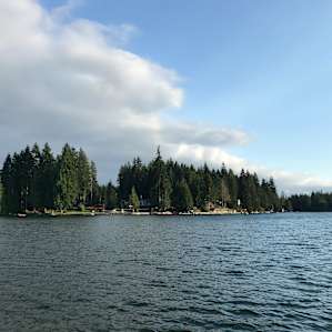 The view from the dock down below. There are neighbors all around the lake, but the dock was tucked away on a little bit of land sheltered by many trees, and felt very private.