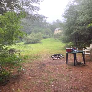 Even on a rainy morning the is a charm to this place. Here a view out of our tent.