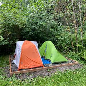 Tent sites are big enough for two smaller tents