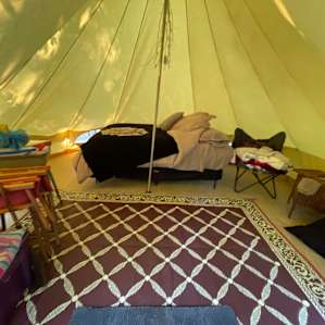 Inside the he Yurt, there are even 2 little lithium battery fans running when you arrive! Plus, in the desk are lots of goodies to play with! Games, books, and even bug spray!