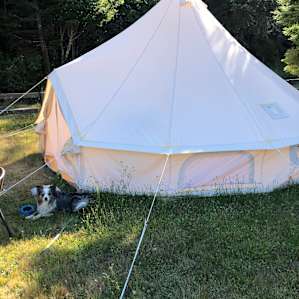 Happy camper staying at the Big Yurt!