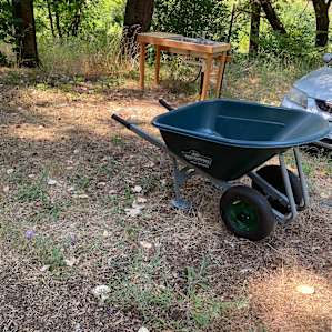 Helpful wheelbarrow for moving gear if needed.
