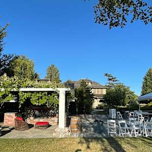 View to external kitchen and seating area