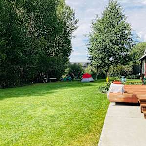 Huge lawn, gorgeous gardens for you to set up your tent. Quiet and Brian’s family is so welcoming!