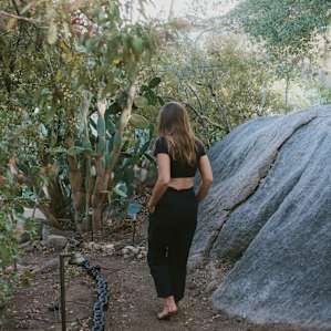 Walking down the dirt path to the yurt.