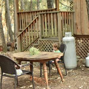 The table and chairs outside