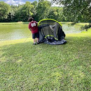 The boys setting up their tent