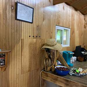Inside the cabin, the light switches are those little black dots. Great LED lighting strips throughout the place.