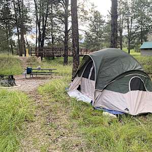Campsite - 8 person tent being set up