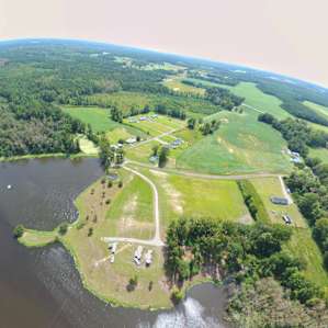 Aerial view for the parking area and the pond