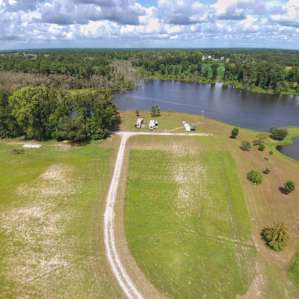 Aerial view for the parking area and the pond