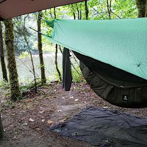 View from my hammock set-up by the fire pit area.