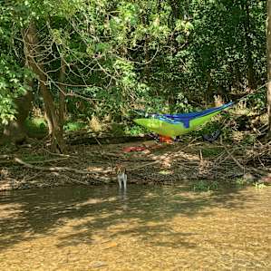 hammocks on the bank of the river at the farm