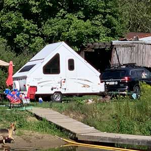 Our camper set up right by the dock