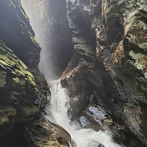 View of Raven Cliff Falls, only 30 minutes from the camp. The trail is 6.6 miles and for more experienced hikers you can climb to the top of the waterfall.