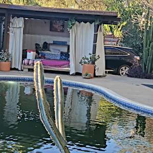 The sound of the fountain in the pool outside the cabana is so relaxing