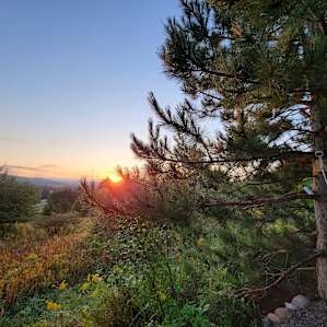 Tent camping with a hilltop view