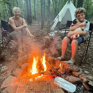 Roasting marshmallows with Rainn's Teepee in the background