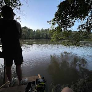Fishing from the camp stairs