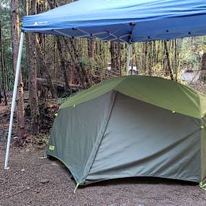 Our tent setup. It rained the first night, so we doubled up on our rain guards!