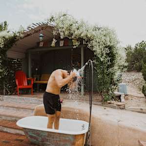 The outdoor shower, an experience everyone should try. Graham went first, enjoyed a fast and chilly shower, and immediately made me try. It might take your breath away from the initial shock, but the refreshing relief afterwards made it worth it.