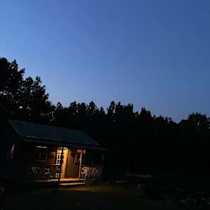 Cabin at night.