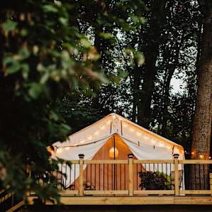 The tent is so cozy and dreamy when the sun goes down. It has plenty of lights and having electric really does make this "glamping"!