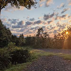 Sunrise view from behind our trailer