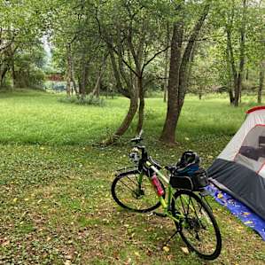 Another view of my site. In the top left you can see a gate and bridge. The beach is just outside the gate, and the bridge is on the Greenbrier River Trail.