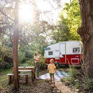 Retro Camper in the Woods