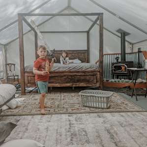 Inside the tent as the kids play